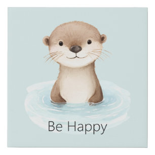 Blue River Be Happy Cute Otter Faux Canvas Print