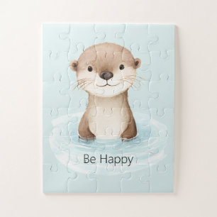 Blue River Be Happy Cute Otter Jigsaw Puzzle