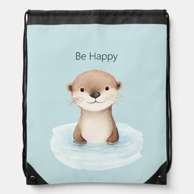 Blue River Cute Otter   Drawstring Bag (Front)