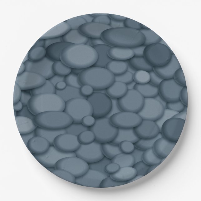 Blue River Rock Pebbles Art Paper Plates (Front)