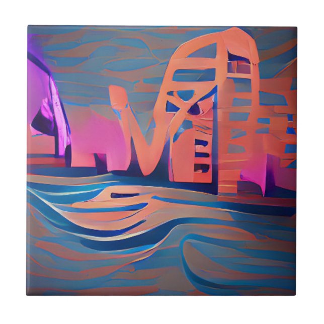 Blue rivers backlight digital art ceramic tile (Front)