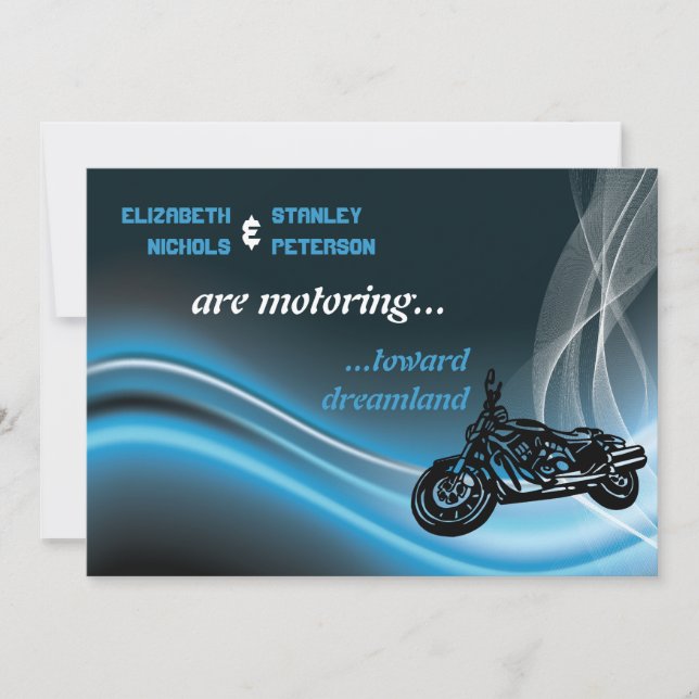 Blue road biker wedding invitation (Front)