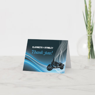 Blue road biker wedding Thank You note card