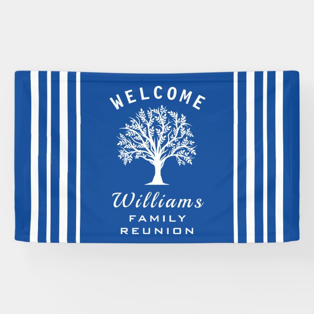 Blue Road Trip Summer Vacation Family Reunion Tree Banner (Horizontal)