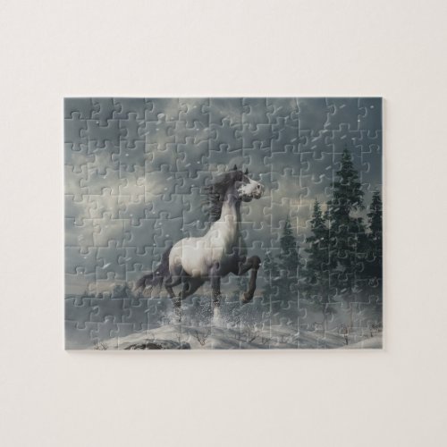 Blue Roan in a Blizzard Jigsaw Puzzle