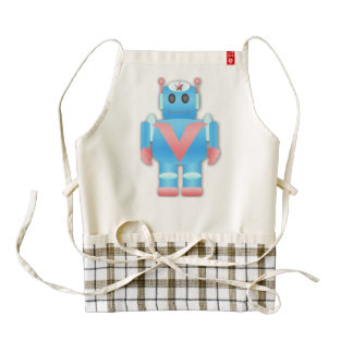 Blue robot cartoon zazzle HEART apron