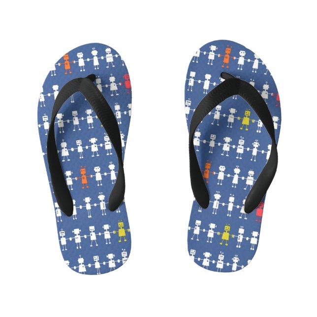 Blue Robot Children's Kid's Flip Flops (Footbed)