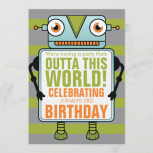 Blue Robot Childs Birthday Party Invitation
