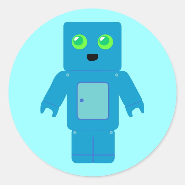 Blue Robot Classic Round Sticker (Front)