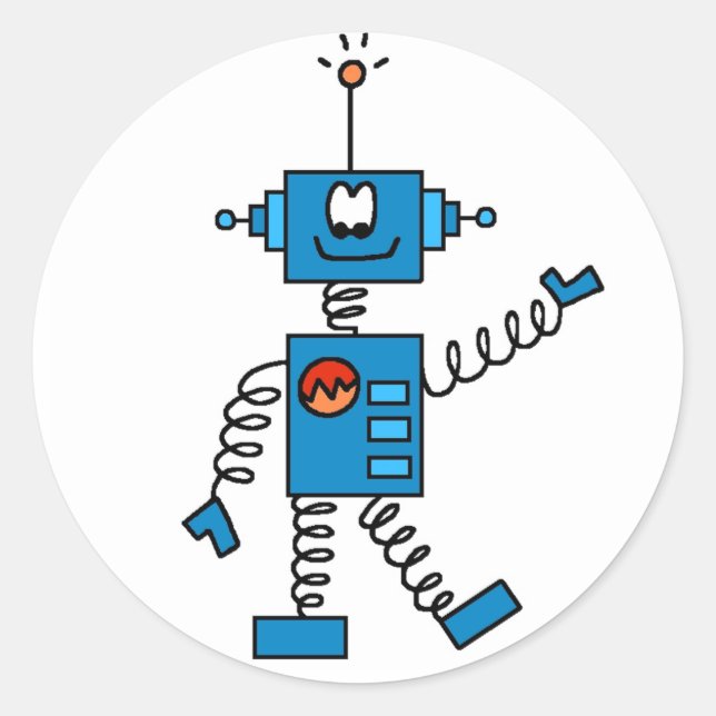Blue Robot Classic Round Sticker (Front)