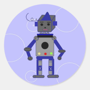 Blue Robot Classic Round Sticker