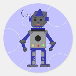 Blue Robot Classic Round Sticker