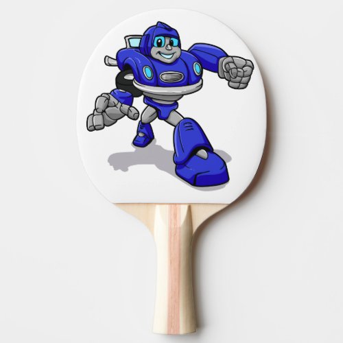 Blue robot for kids _ Choose background color Ping Pong Paddle