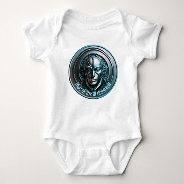 Blue Robot Mask - Rise of the AI dominioN Baby Bodysuit (Front)