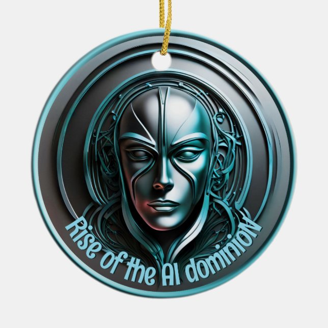 Blue Robot Mask - Rise of the AI dominioN Ceramic Ornament (Front)