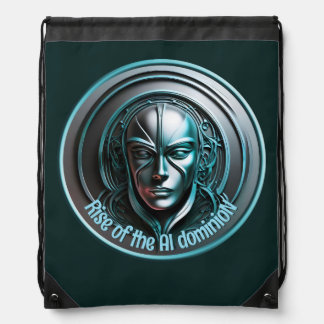 Blue Robot Mask - Rise of the AI dominioN Drawstring Bag