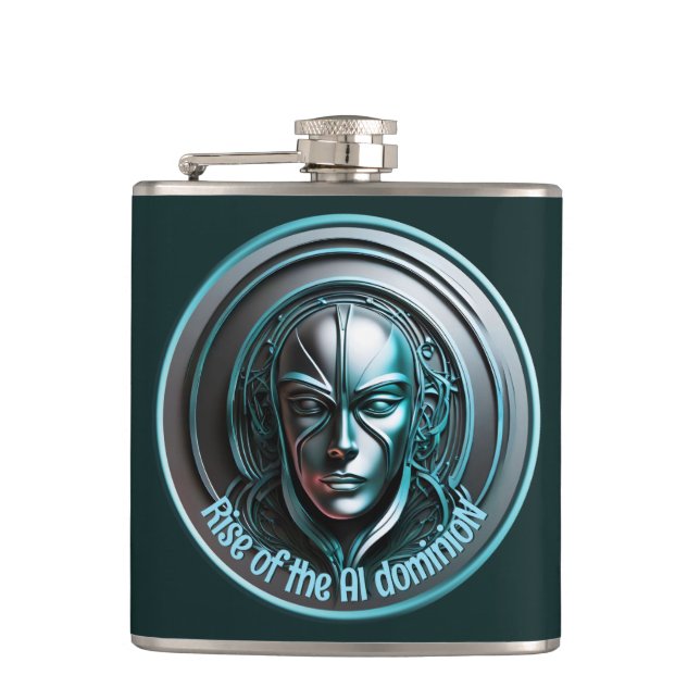 Blue Robot Mask - Rise of the AI dominioN Flask (Front)
