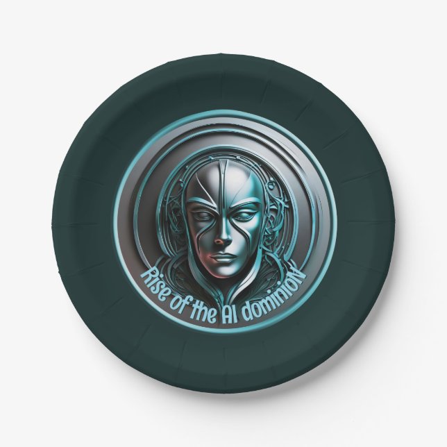 Blue Robot Mask - Rise of the AI dominioN Paper Plates (Front)