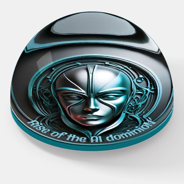 Blue Robot Mask - Rise of the AI dominioN Paperweight (Angled)