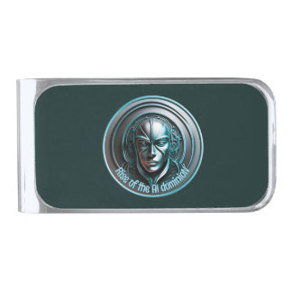 Blue Robot Mask - Rise of the AI dominioN Silver Finish Money Clip