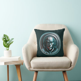 Blue Robot Mask - Rise of the AI dominioN Throw Pillow