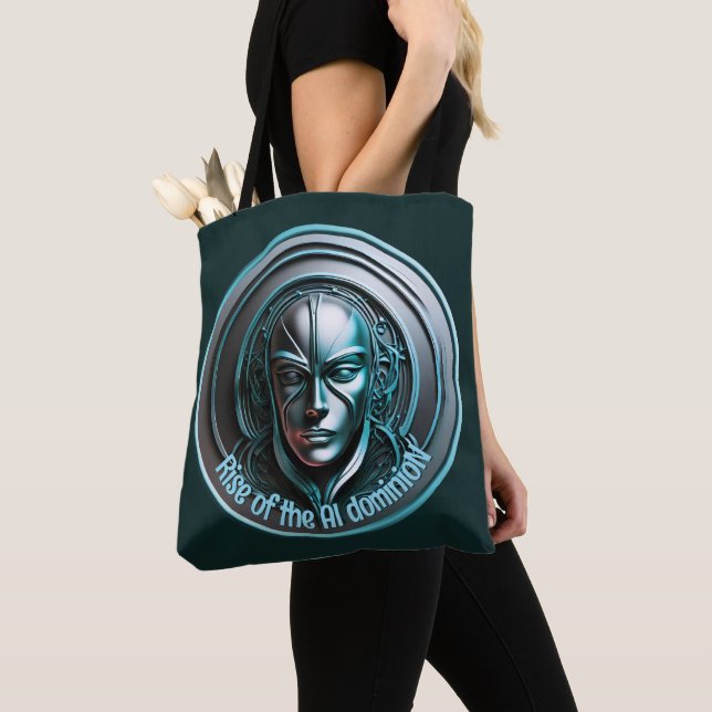 Blue Robot Mask - Rise of the AI dominioN Tote Bag (Close Up)
