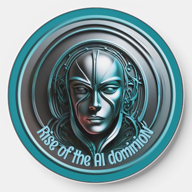 Blue Robot Mask - Rise of the AI dominioN Wireless Charger (Front)