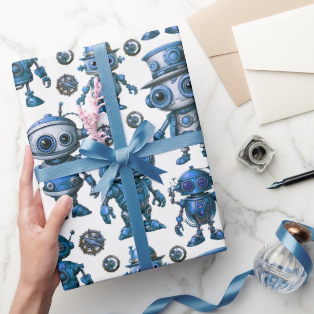 Blue Robot Pattern Wrapping Paper (Gifting)