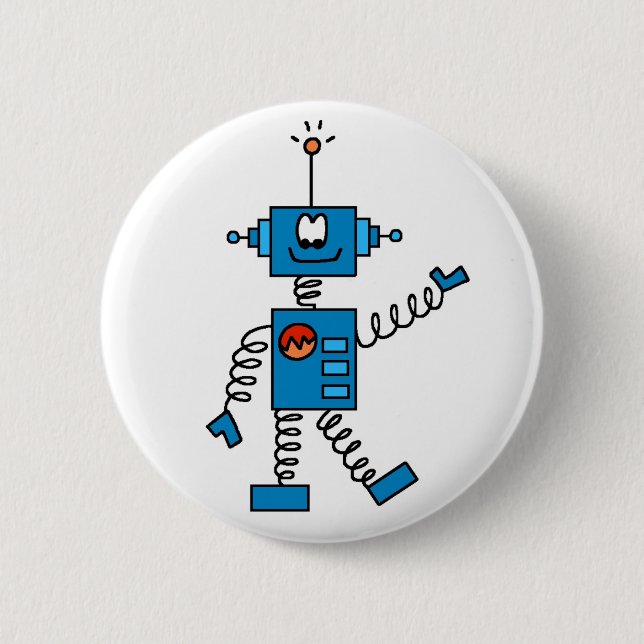 Blue Robot Pinback Button (Front)