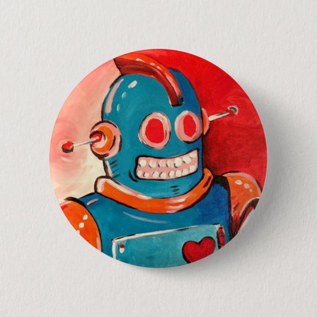 Blue Robot Pinback Button (Front)
