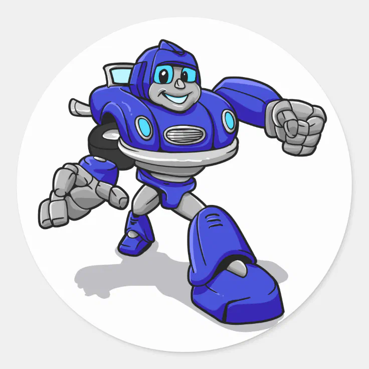 Blue robot - robots for kids - robot cartoon classic round sticker | Zazzle