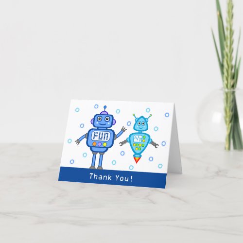 Blue Robots Birthday Party Thank You Card