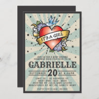 Blue Rock and Roll Tattoo Baby Shower Invitation
