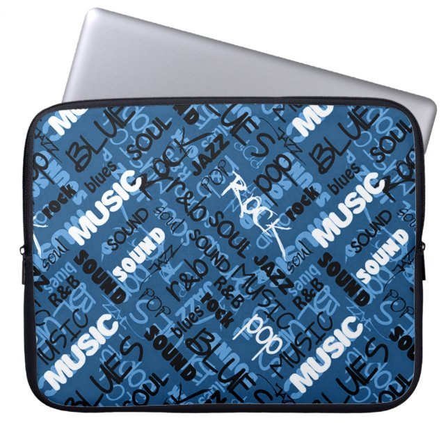 Blue Rock Pop R & B Music Text Laptop Sleeve (Front)