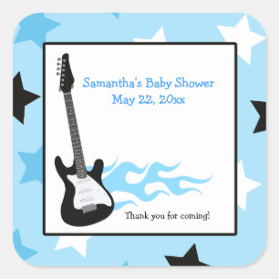 Blue Rock Star Guitar SQUARE Favor Sticker