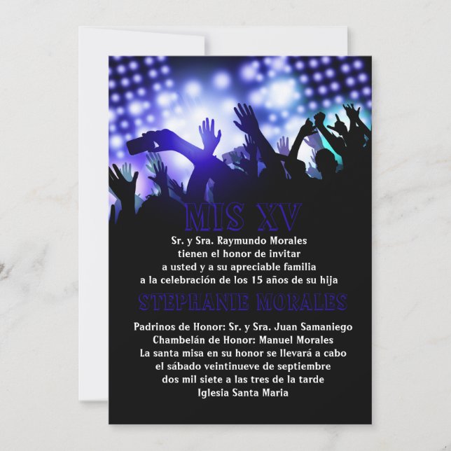 Blue Rock Star Quinceanera Birthday Invitation (Front)