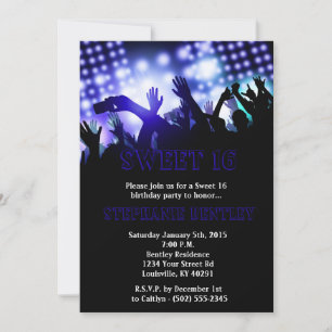 Blue Rock Star Sweet 16 Birthday Invitation