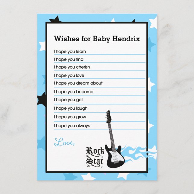 Blue Rock Star Wishes For Baby Advice Cards (Front)