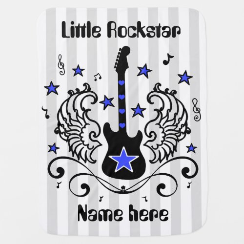 Blue rocker star guitar with wings custom swaddle blanket