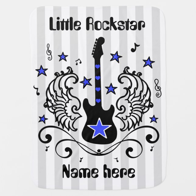 Blue rocker star guitar with wings custom swaddle blanket (Front)
