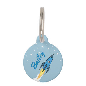 Blue Rocket Outer Space Personalized Name Template Pet Name Tag