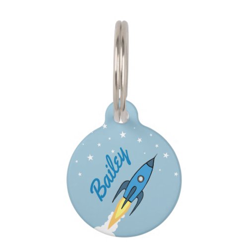 Blue Rocket Outer Space Personalized Name Template Pet Name Tag