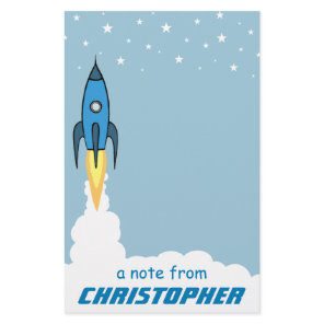 Blue Rocket Ship Outer Space Kids Monogrammed Name Stationery
