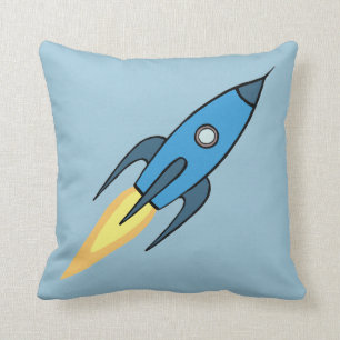 Blue Rocket Ship Outer Space Kids Room Decor   Boy Throw Pillow