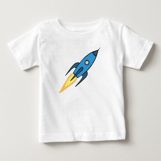 Blue Rocket Ship Outer Space Personalized Boy Cute Baby T-Shirt (Front)