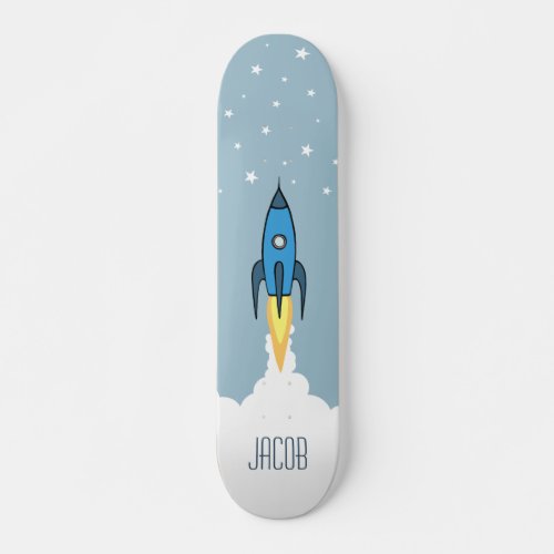 Blue Rocket Ship Outer Space Personalized Name Boy Skateboard