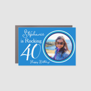 Blue Rocking 40th Birthday Photo Car Magnet