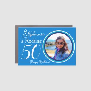 Blue Rocking 50th Birthday Photo Car Magnet