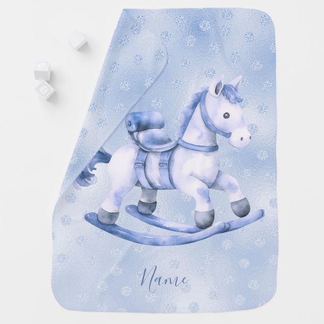 Blue Rocking Horse Baby Blanket (In Situ)