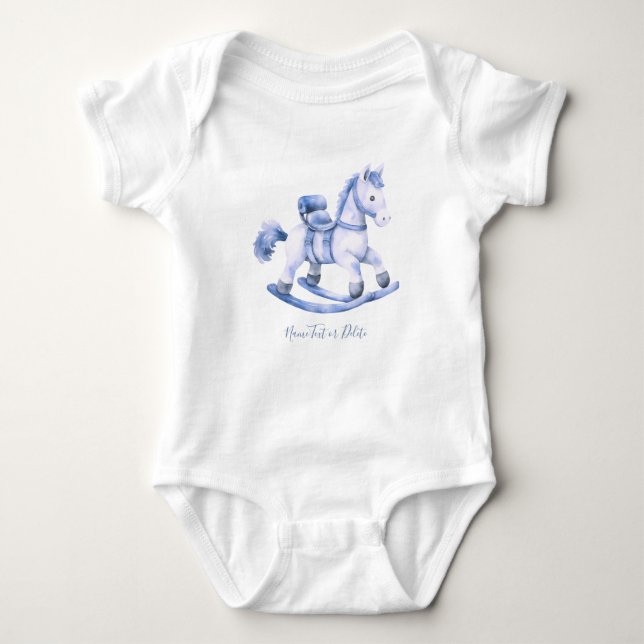 Blue Rocking Horse Baby Bodysuit (Front)